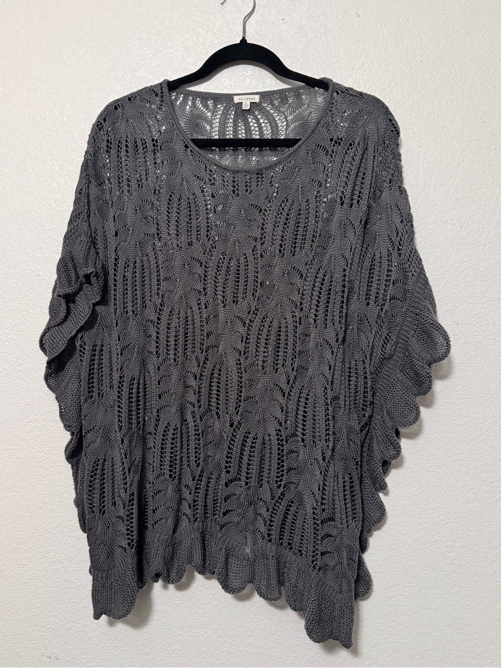 En Créme Gray Knit Openwork Sweater Poncho - Women 0016